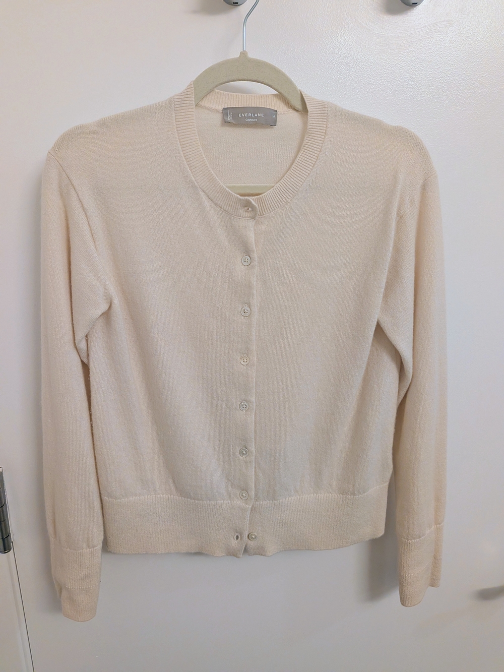 Everlane Cream Button-Front Cashmere Crew Cardigan